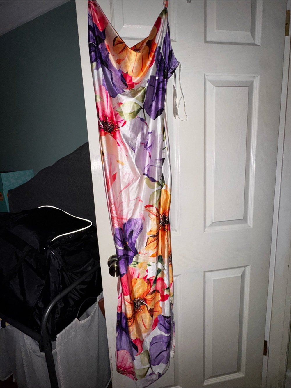iris Satin Floral Slip Dress in Purple, Orange & Pink